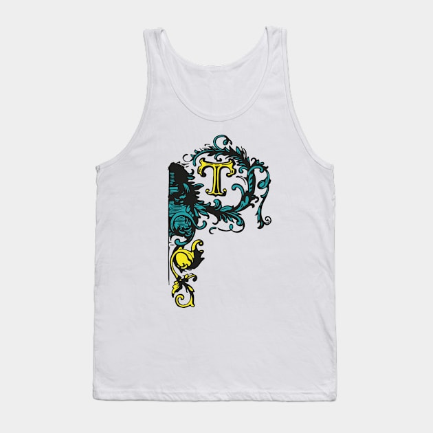 Letter T with ornaments in yellow Tank Top by Creative Art Store